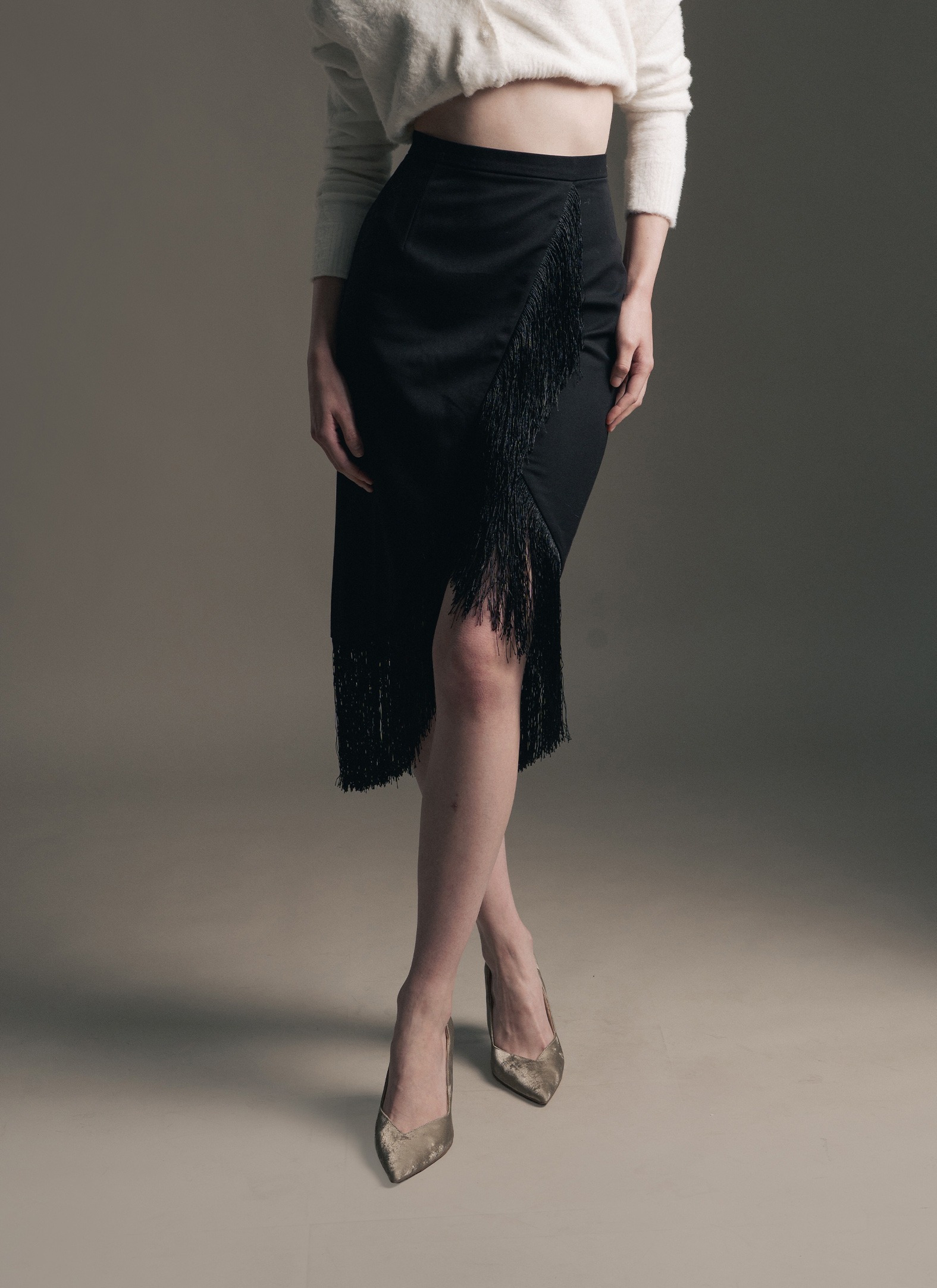 Gabriella Fringe Skirt in Black