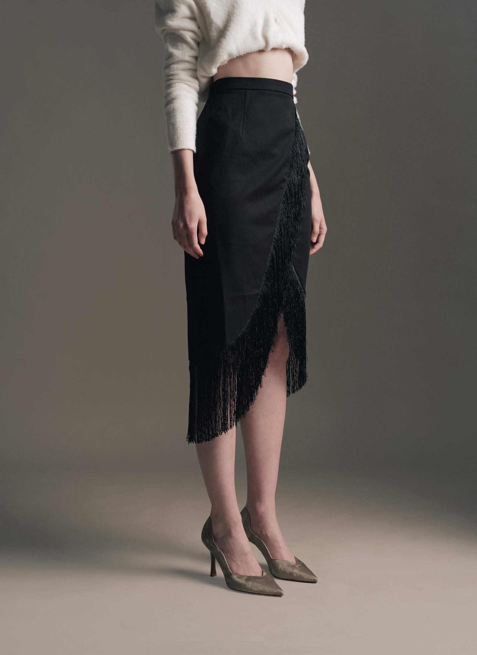 Gabriella Fringe Skirt in Black