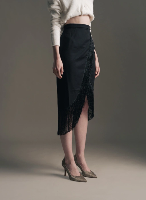 Gabriella Fringe Skirt in Black