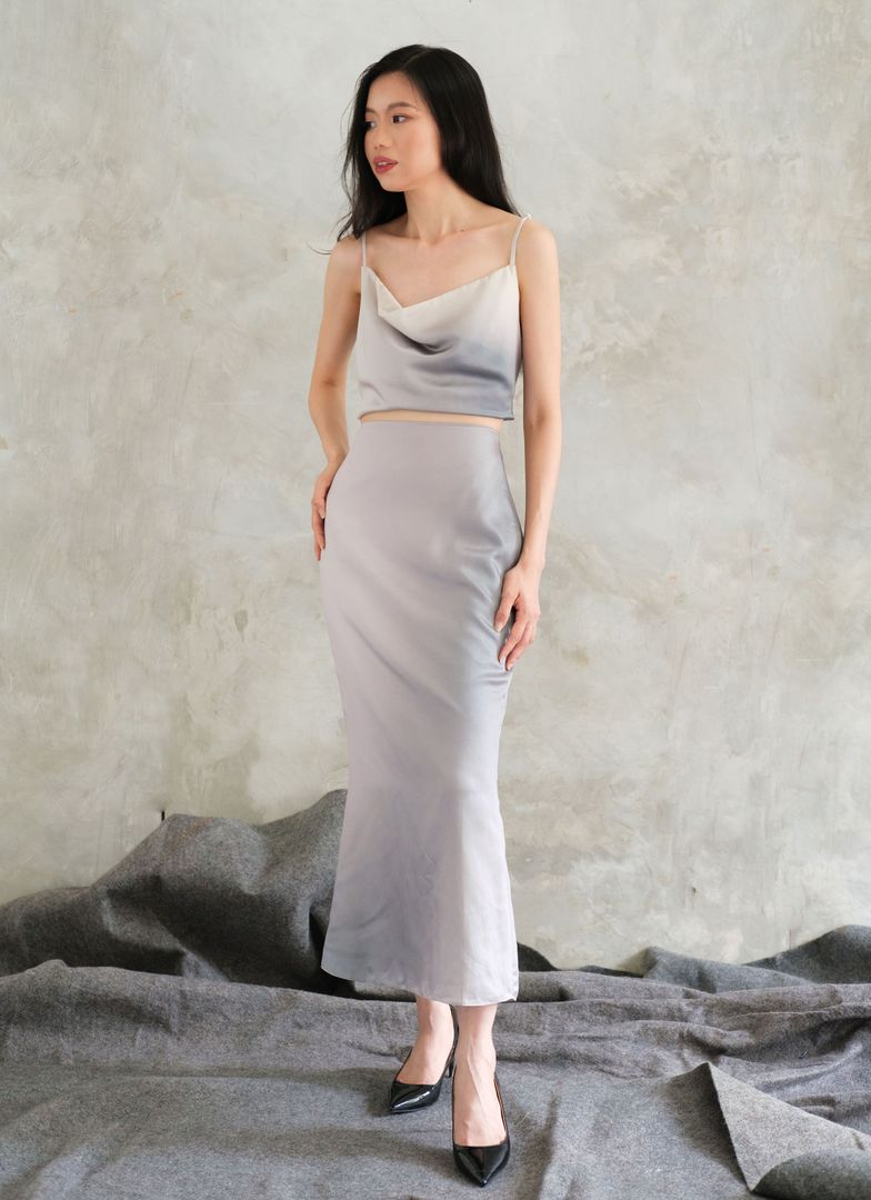 Arla Sateen Skirt in Grey