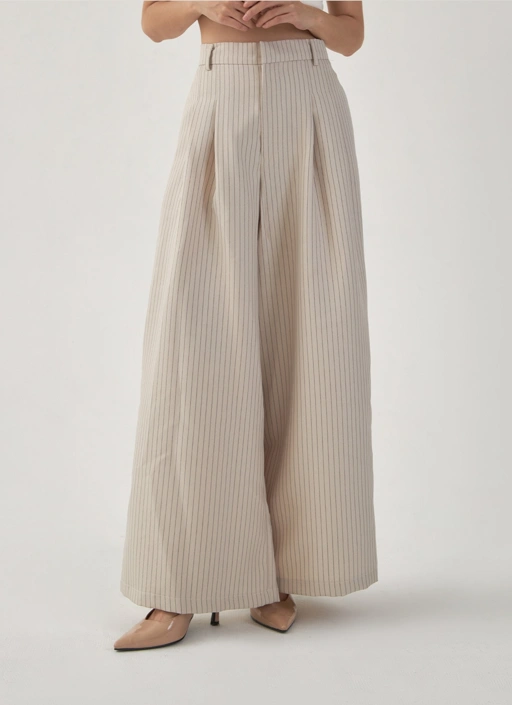 Image of Daria Stripped Pants in Nude
