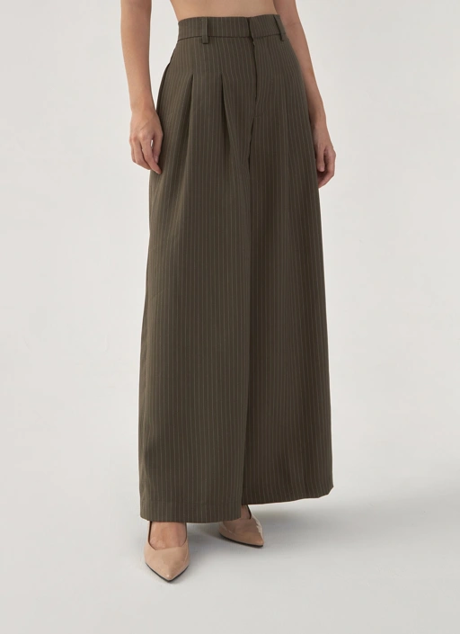 Image of Daria Stripped Pants in Olive Brown