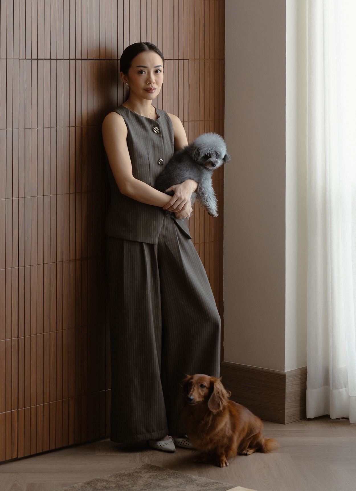 Daria Stripped Pants in Olive Brown