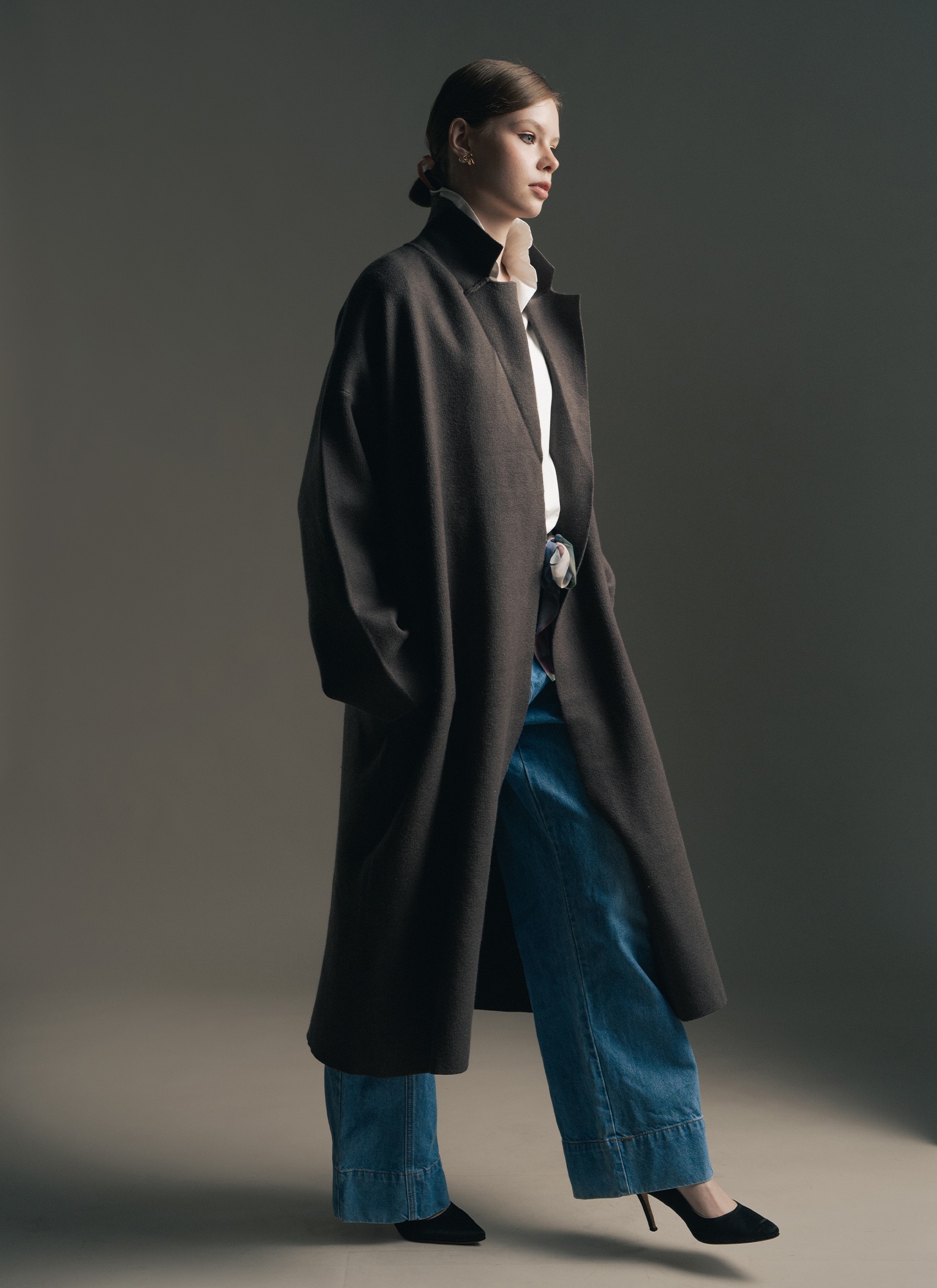 Marie Coat and Balaclava in Dark Grey