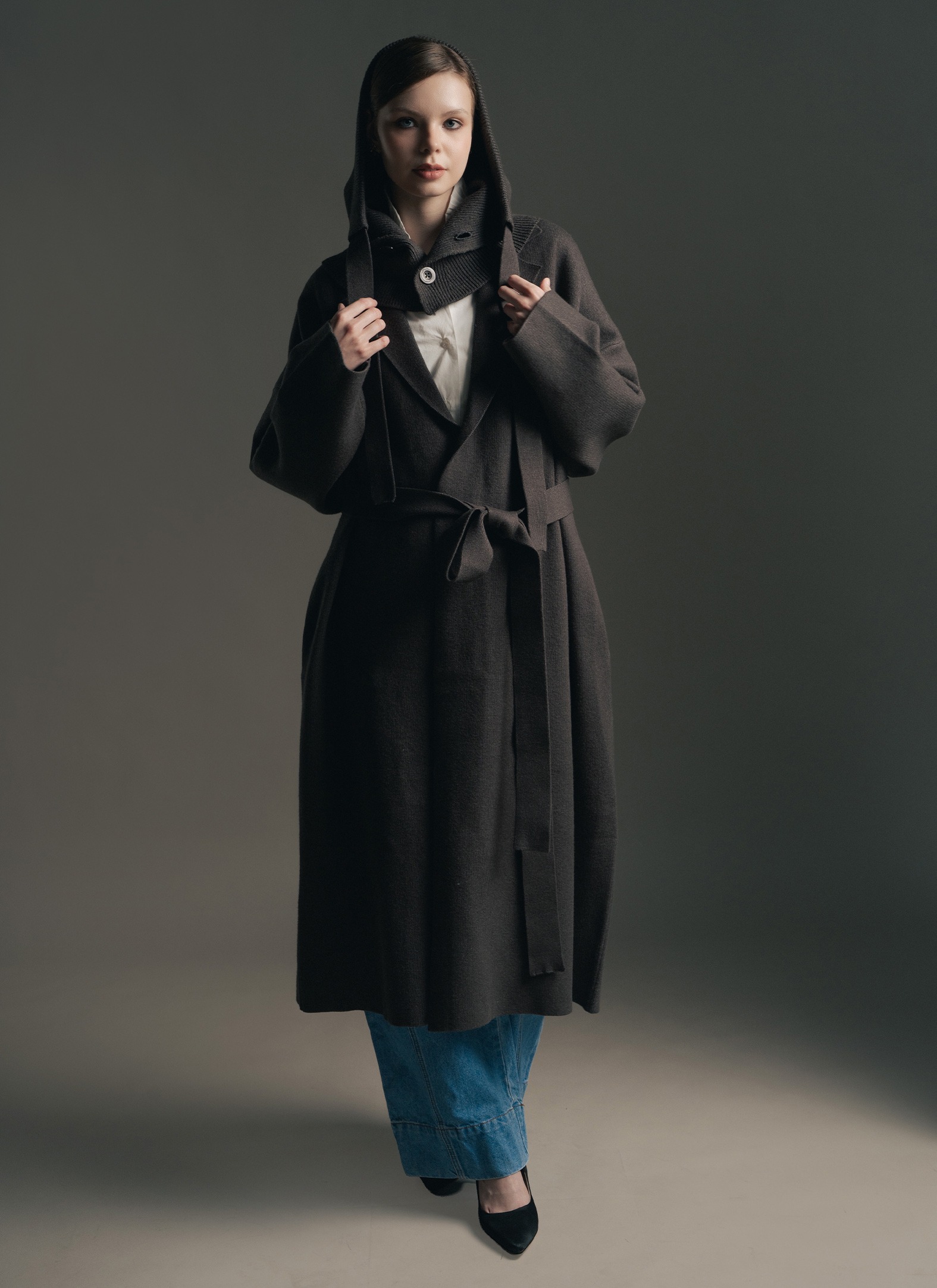 Marie Coat and Balaclava in Dark Grey