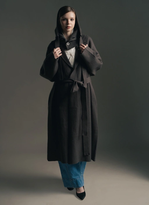 Marie Coat and Balaclava in Dark Grey