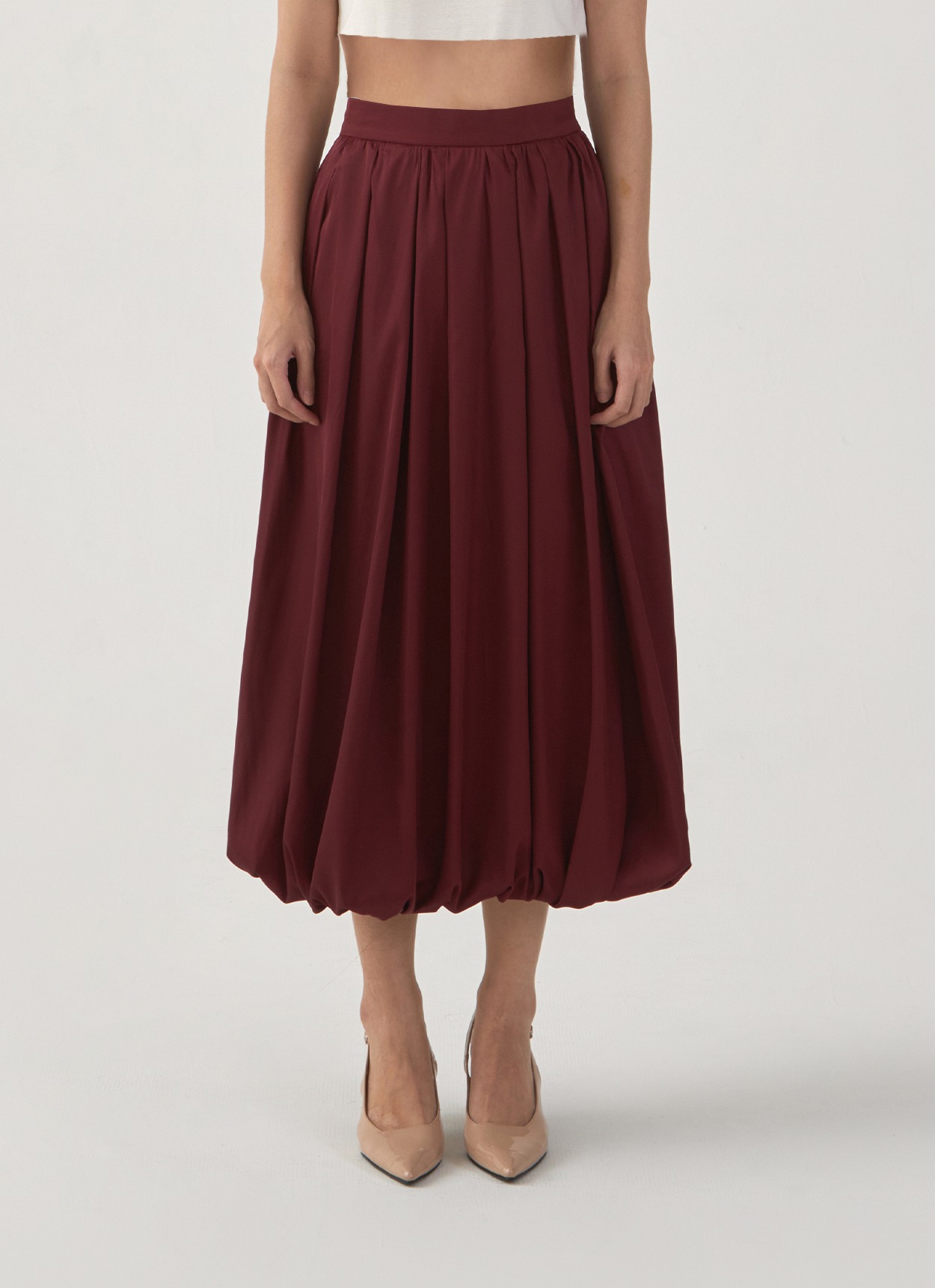Puff Sateen Baloon Skirt in Maroon