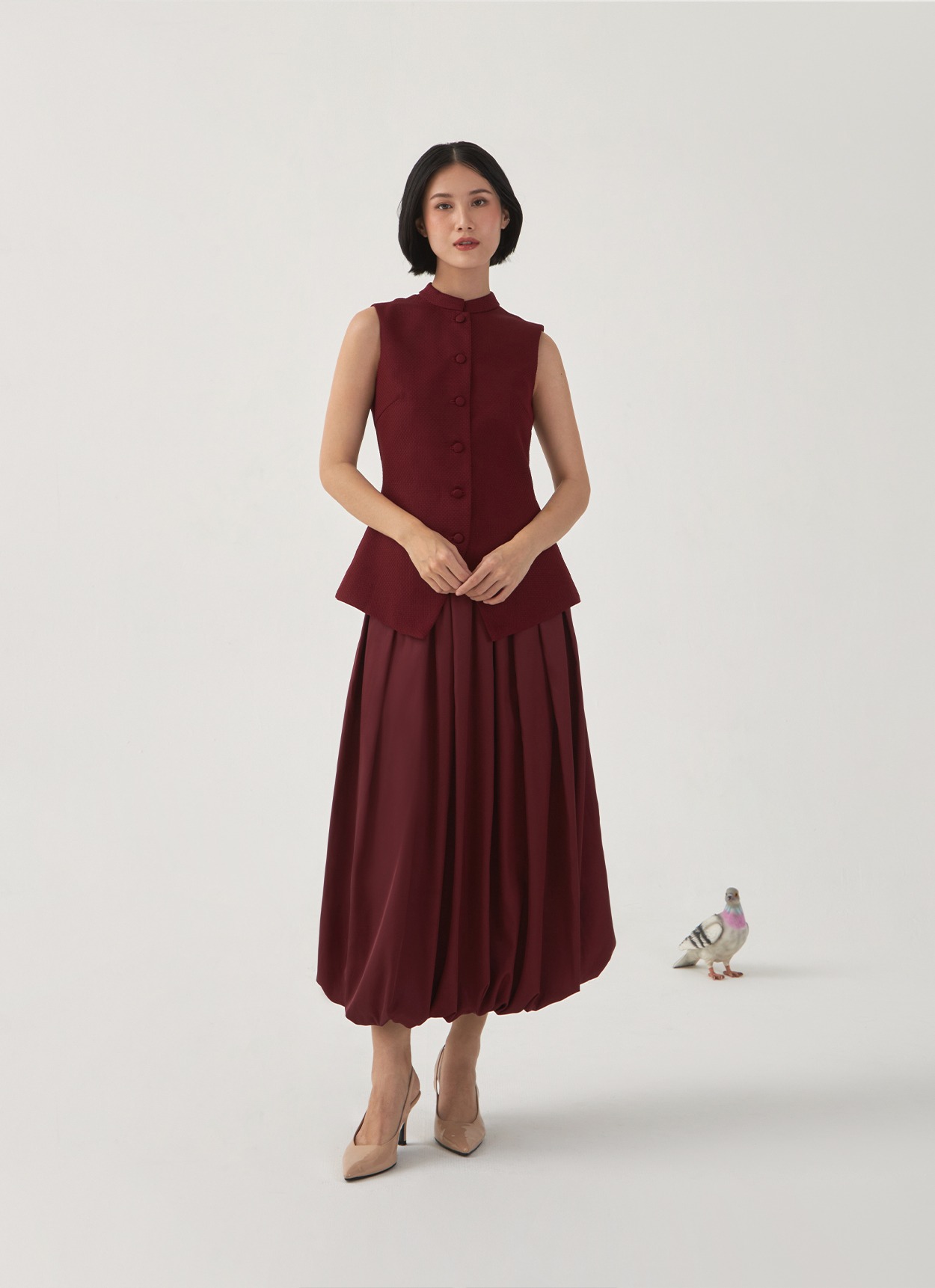 Puff Sateen Baloon Skirt in Maroon