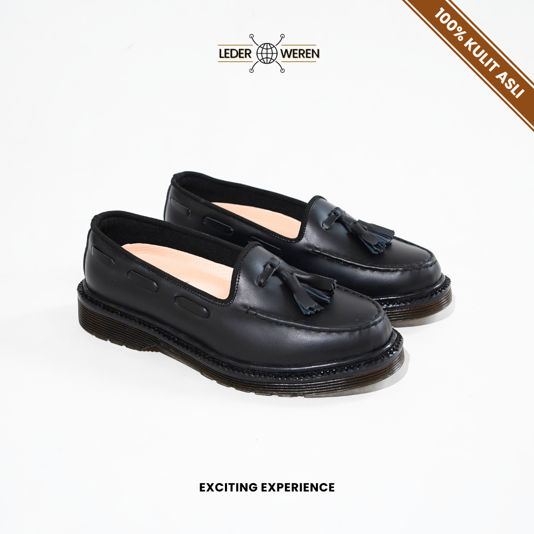 Lederweren Leder Loafer 1 Black Sepatu Formal Pria Kulit Premium Sepatu Loafer Pria