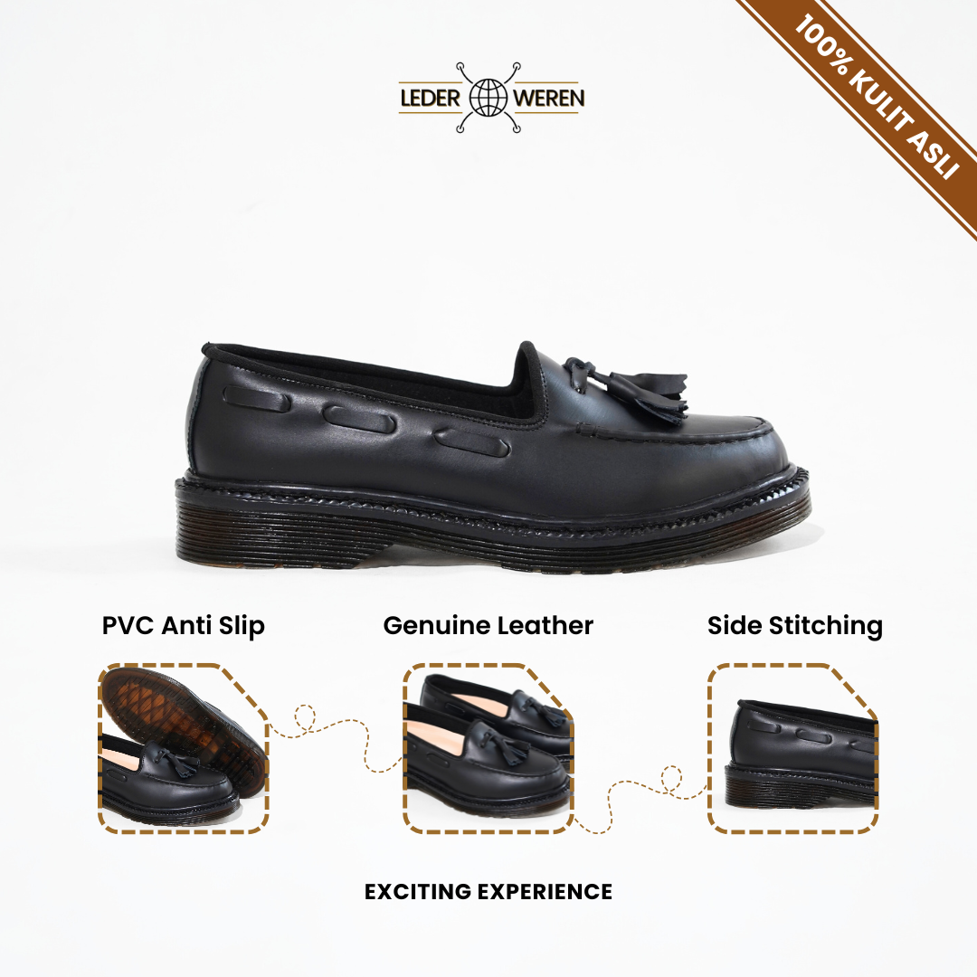 Lederweren Leder Loafer 1 Black Sepatu Formal Pria Kulit Premium Sepatu Loafer Pria