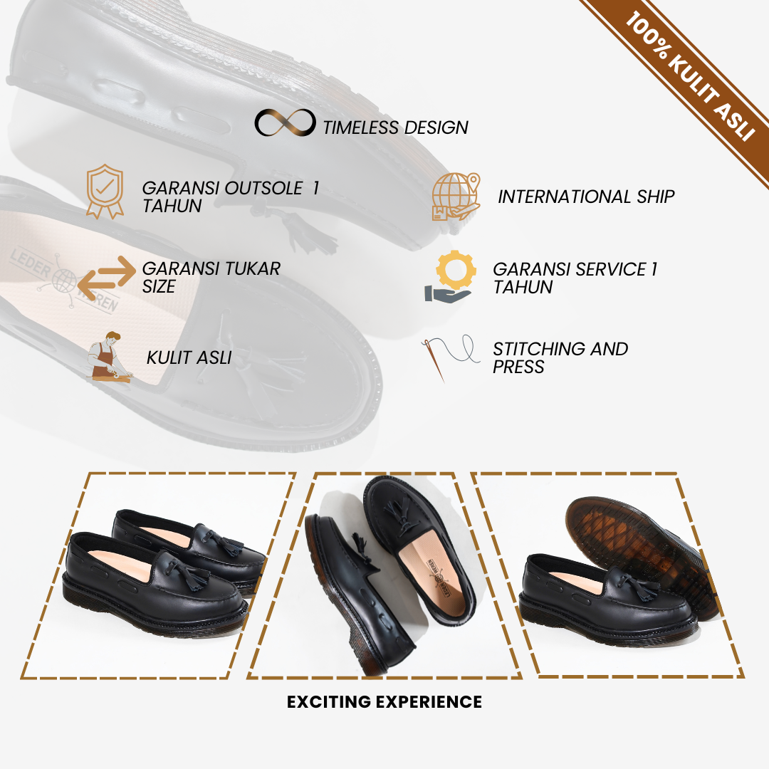 Lederweren Leder Loafer 1 Black Sepatu Formal Pria Kulit Premium Sepatu Loafer Pria