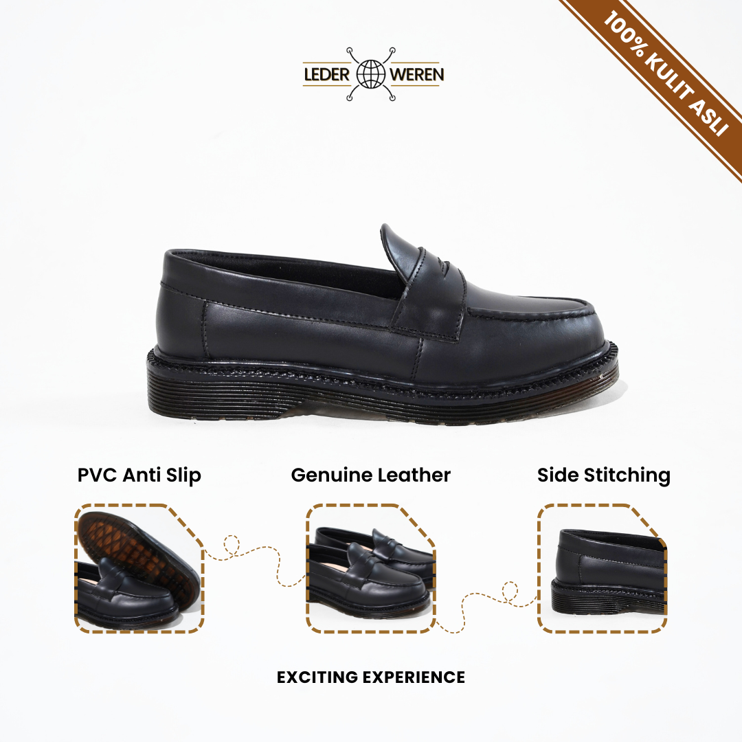 Lederweren Leder Loafer 3 - Sepatu Pantofel Loafers Pria Hitam – Slip-On Formal Nyaman Kerja Kuliah