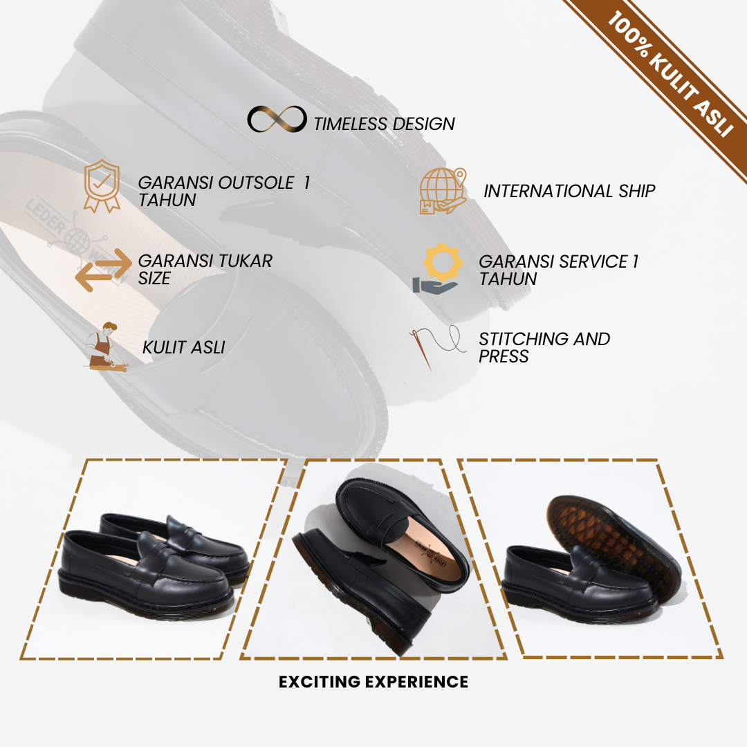 Lederweren Leder Loafer 3 - Sepatu Pantofel Loafers Pria Hitam – Slip-On Formal Nyaman Kerja Kuliah