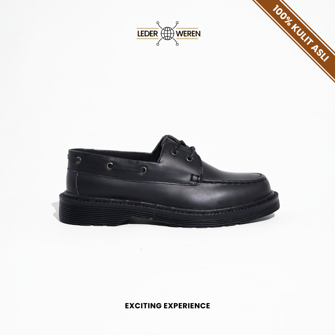 Lederweren - Leder Loafer 5 Hitam - Sepatu Slip On Pria Hitam Bahan Kulit Sapi Asli Tinggi 2.5cm - Sepatu Pria Dewasa Flat Shoes tahan air sepatu formal