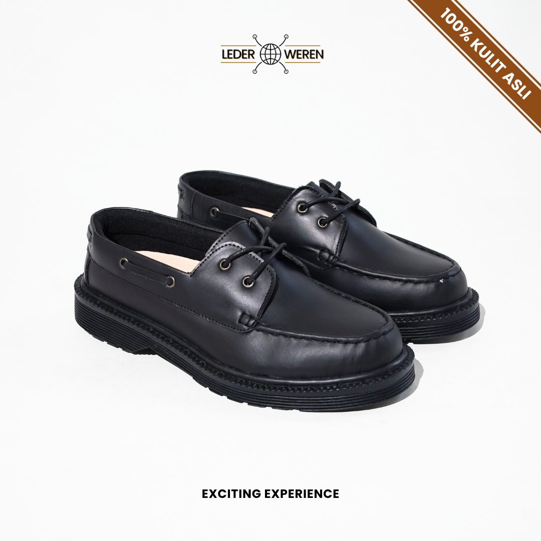 Lederweren - Leder Loafer 5 Hitam - Sepatu Slip On Pria Hitam Bahan Kulit Sapi Asli Tinggi 2.5cm - Sepatu Pria Dewasa Flat Shoes tahan air sepatu formal