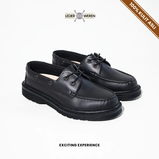 Lederweren - Leder Loafer 5 Hitam - Sepatu Slip On Pria Hitam Bahan Kulit Sapi Asli Tinggi 2.5cm - Sepatu Pria Dewasa Flat Shoes tahan air sepatu formal