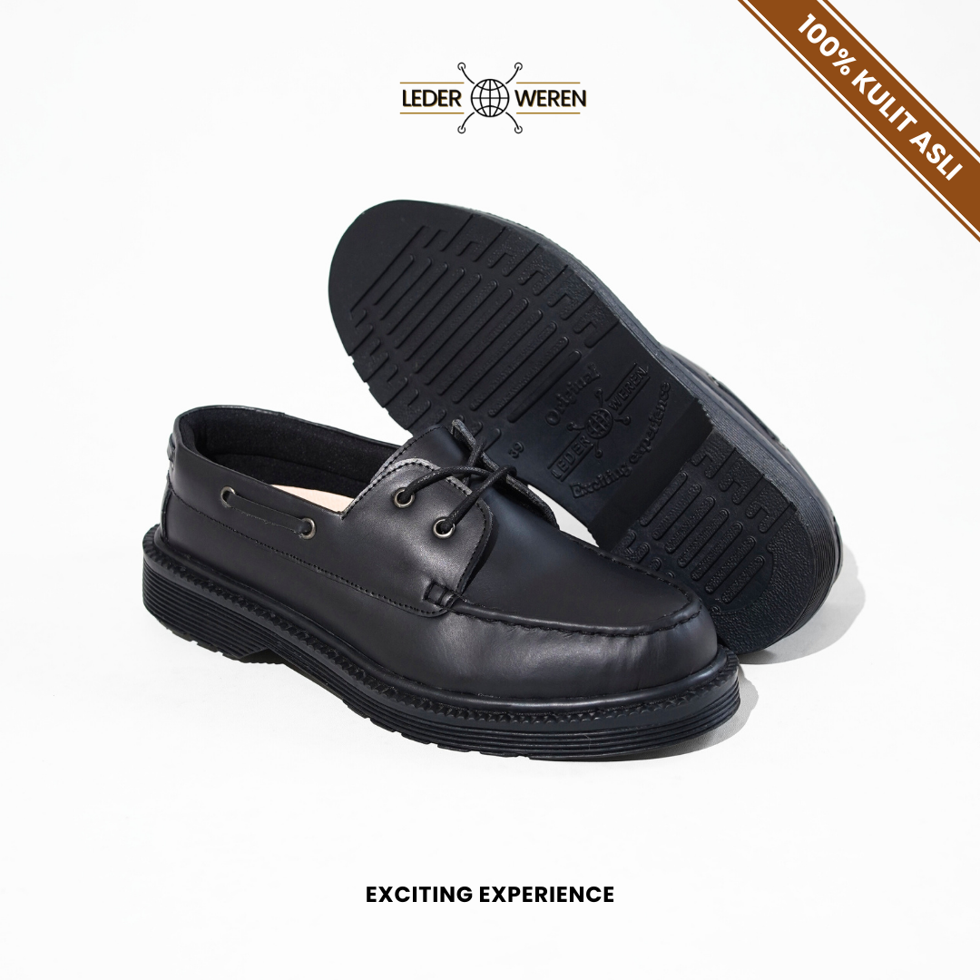 Lederweren - Leder Loafer 5 Hitam - Sepatu Slip On Pria Hitam Bahan Kulit Sapi Asli Tinggi 2.5cm - Sepatu Pria Dewasa Flat Shoes tahan air sepatu formal