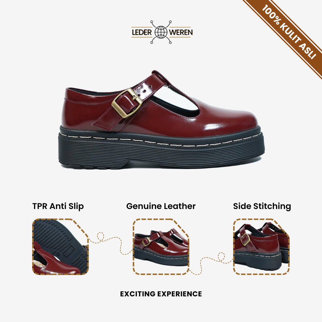 Lederweren - Leder Loafer Woman G Maroon - Sepatu Wanita Sepatu Formal Wanita Bahan Kulit Shoes Kerja slop