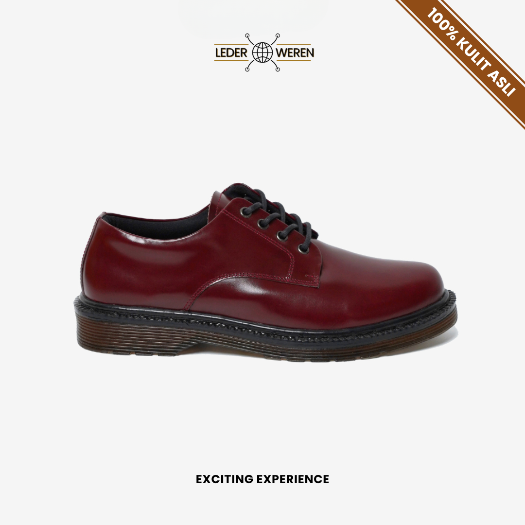 Lederweren - Leder Derby 2 Burgundy - Sepatu Formal Pria Burgundy Oxford Bahan Kulit Sapi Asli - Sepatu Pria Dewasa Shoes Pantofel Kerja