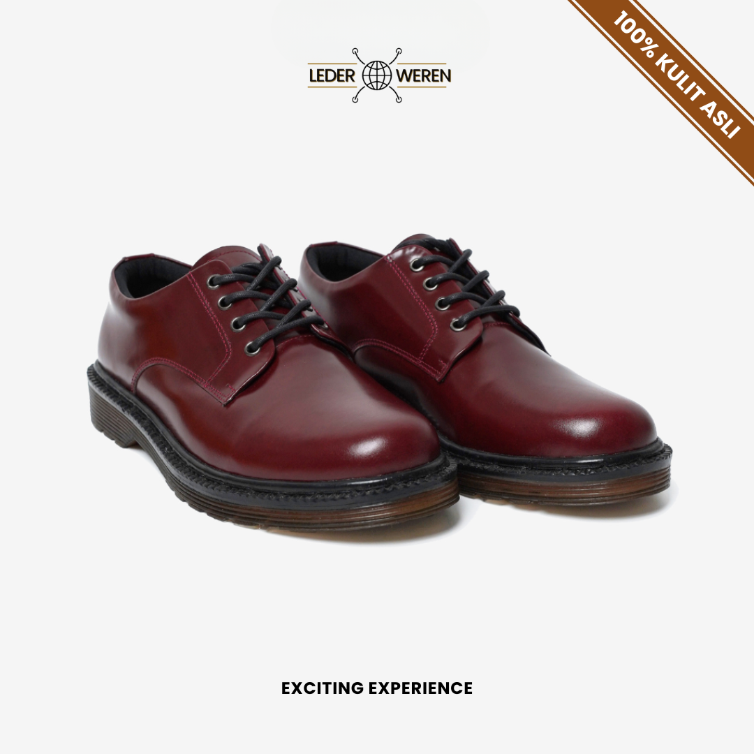 Lederweren - Leder Derby 2 Burgundy - Sepatu Formal Pria Burgundy Oxford Bahan Kulit Sapi Asli - Sepatu Pria Dewasa Shoes Pantofel Kerja