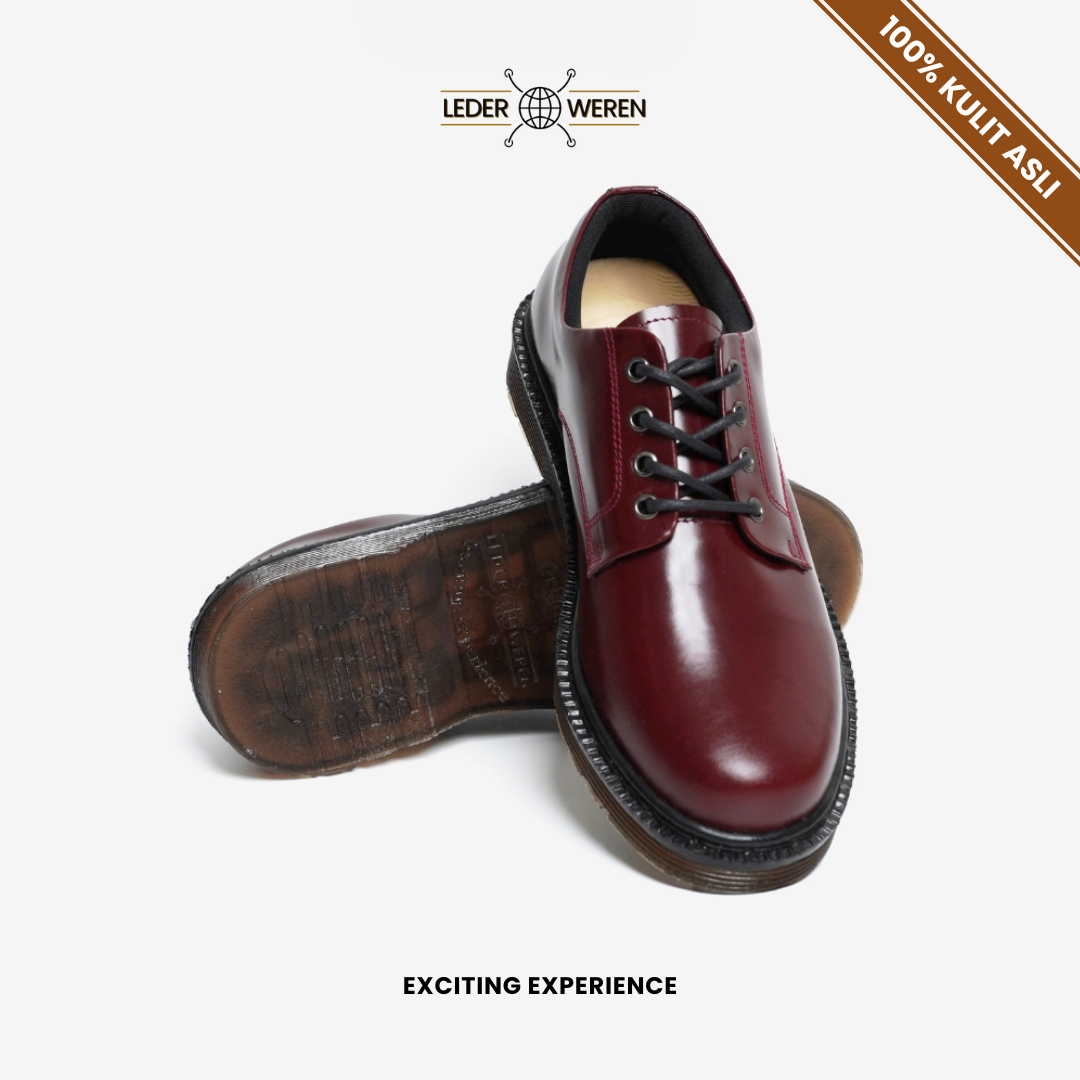 Lederweren - Leder Derby 2 Burgundy - Sepatu Formal Pria Burgundy Oxford Bahan Kulit Sapi Asli - Sepatu Pria Dewasa Shoes Pantofel Kerja
