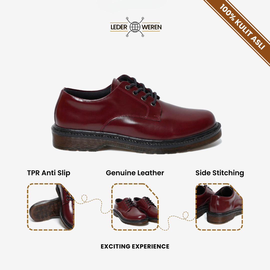 Lederweren - Leder Derby 2 Burgundy - Sepatu Formal Pria Burgundy Oxford Bahan Kulit Sapi Asli - Sepatu Pria Dewasa Shoes Pantofel Kerja