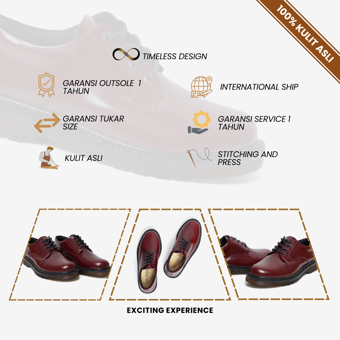 Lederweren - Leder Derby 2 Burgundy - Sepatu Formal Pria Burgundy Oxford Bahan Kulit Sapi Asli - Sepatu Pria Dewasa Shoes Pantofel Kerja