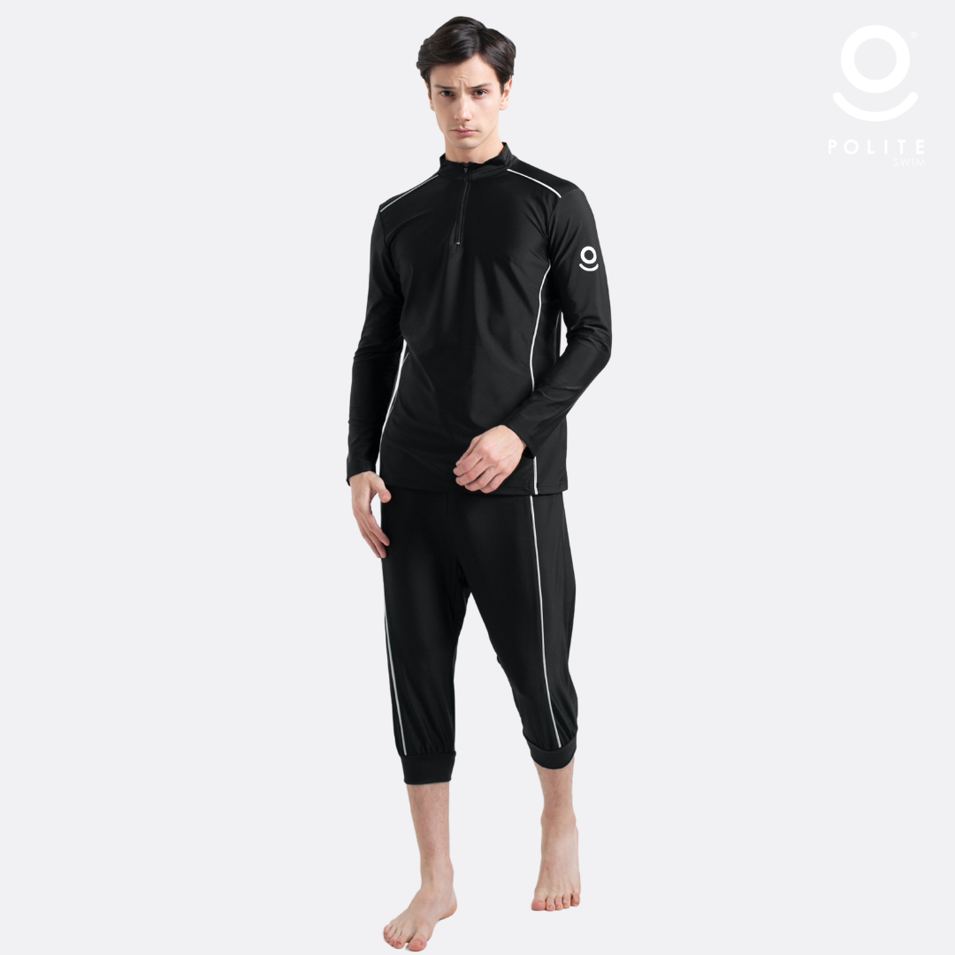 DEFECT Baju Renang Muslim Pria Lengan Panjang - FOR MEN LONG BL-SB (BLACK - SILVER BRIGHT)