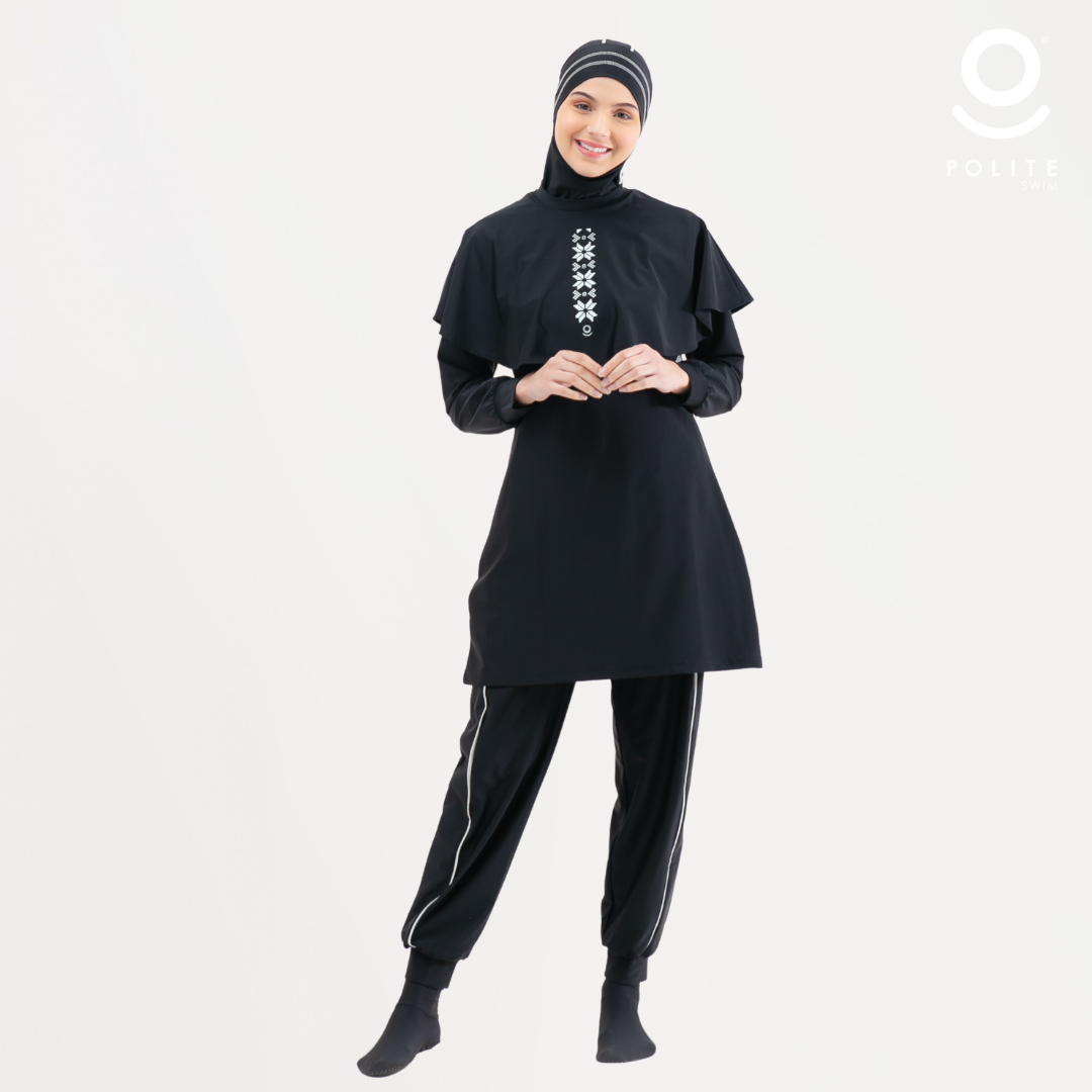 Baju Renang Muslimah Premium Syar'i - 1SHARK BL-SB (BLACK - SILVER BRIGHT)