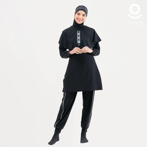 Baju Renang Muslimah Premium Syar'i - 1SHARK BL-SB (BLACK - SILVER BRIGHT)