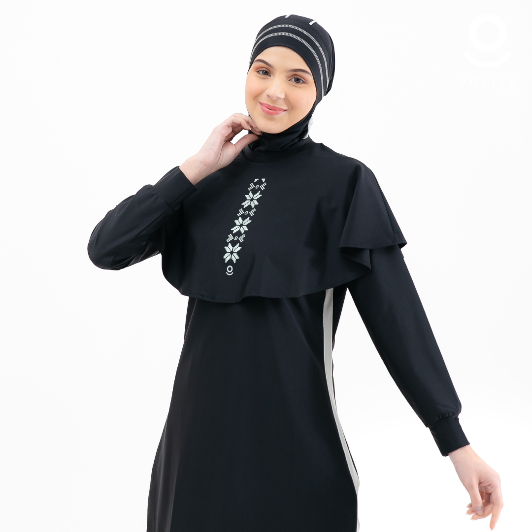 Baju Renang Muslimah Premium Syar'i - 1SHARK BL-SB (BLACK - SILVER BRIGHT)