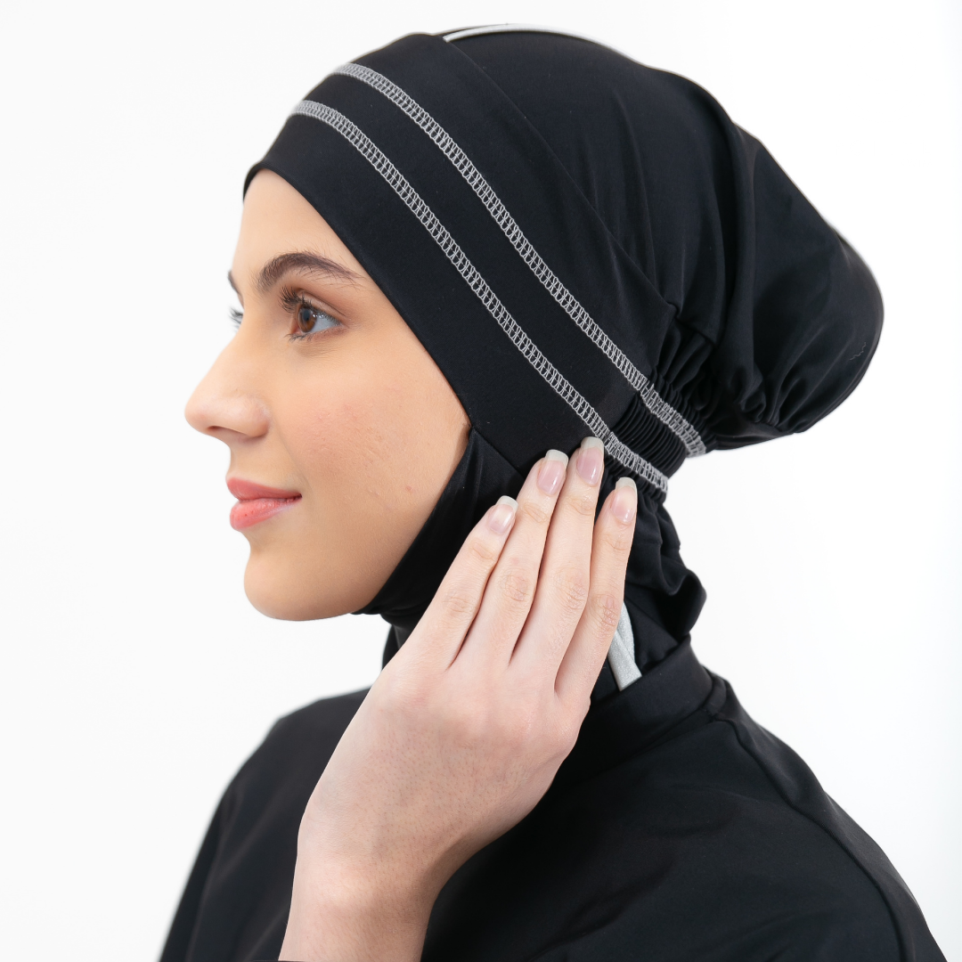 Baju Renang Muslimah Premium Syar'i - 1SHARK BL-SB (BLACK - SILVER BRIGHT)