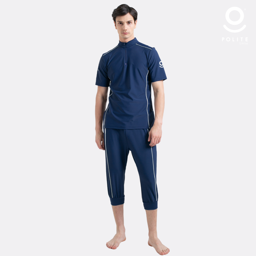 DEFECT Baju Renang Muslim Pria Lengan Panjang - FOR MEN SHORT NV-SB (NAVY - SILVER BRIGHT)