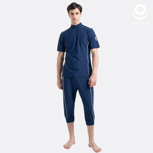 DEFECT Baju Renang Muslim Pria Lengan Panjang - FOR MEN SHORT NV-SB (NAVY - SILVER BRIGHT)