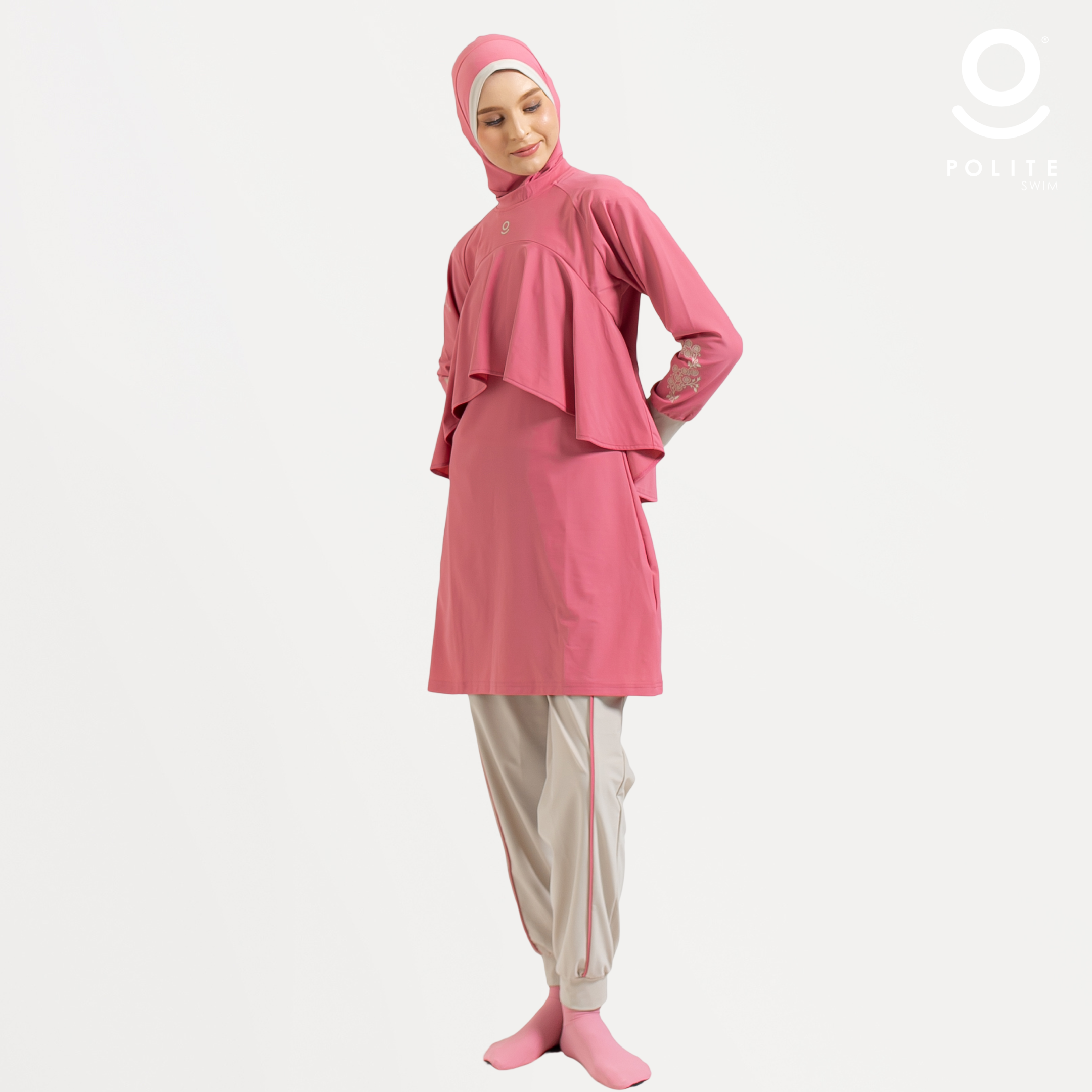 DEFECT Baju Renang Muslimah Premium Syar'i - 1WHALE FIN DPI-NU (DUSTY PINK - NUDE)
