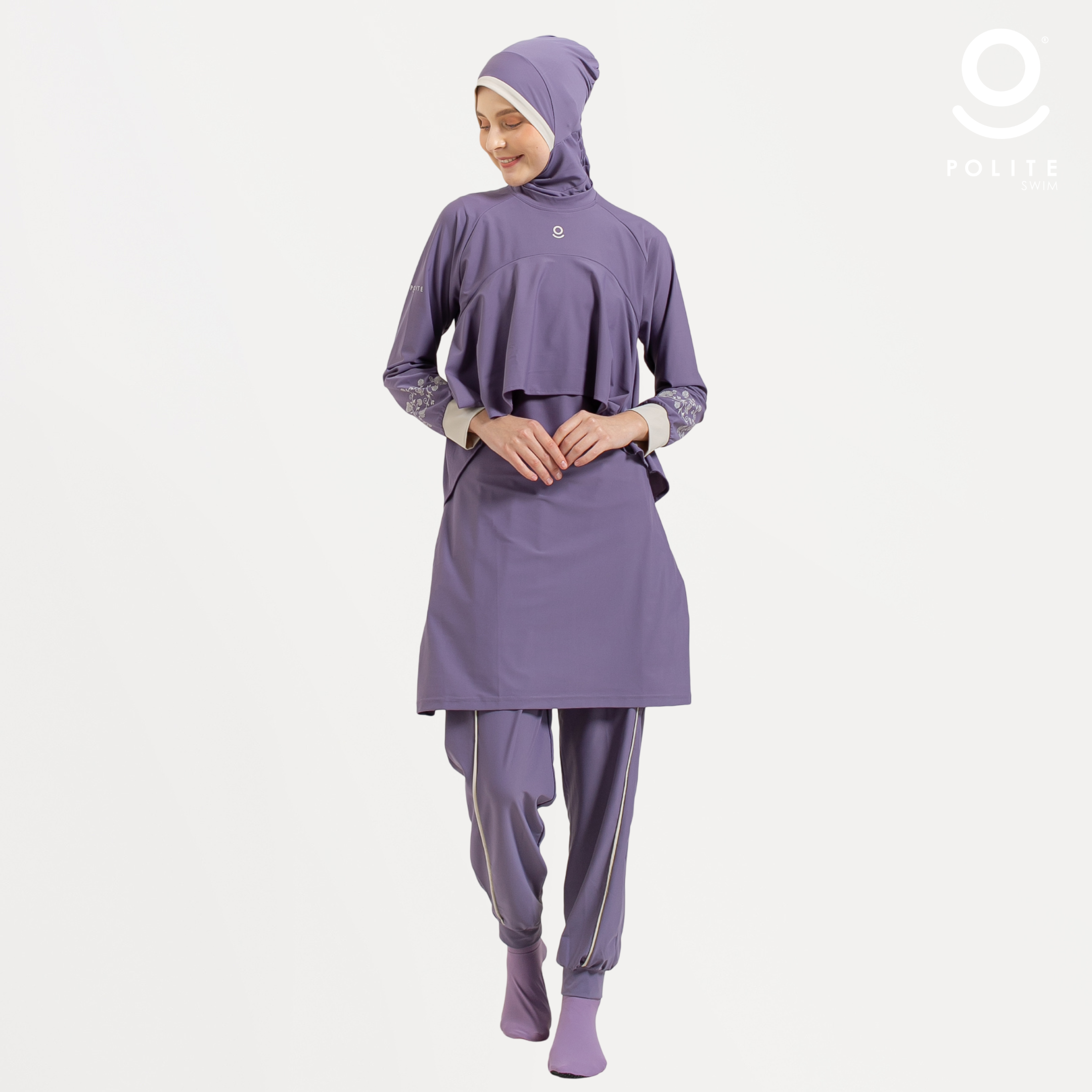 DEFECT Baju Renang Muslimah Premium Syar'i - 1WHALE FIN DV-NU (DARK VIOLET - NUDE)