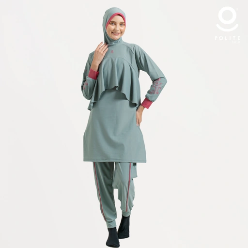 DEFECT Baju Renang Muslimah Premium Syar'i - 1WHALE FIN SG-RSF (SEA GREEN - RED SAFRON)