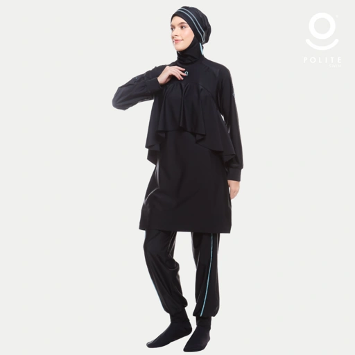 Image of Baju Renang Muslimah Premium Syar'i - 2SHARK FIN BK-CB (BLACK - CADED BLUE)