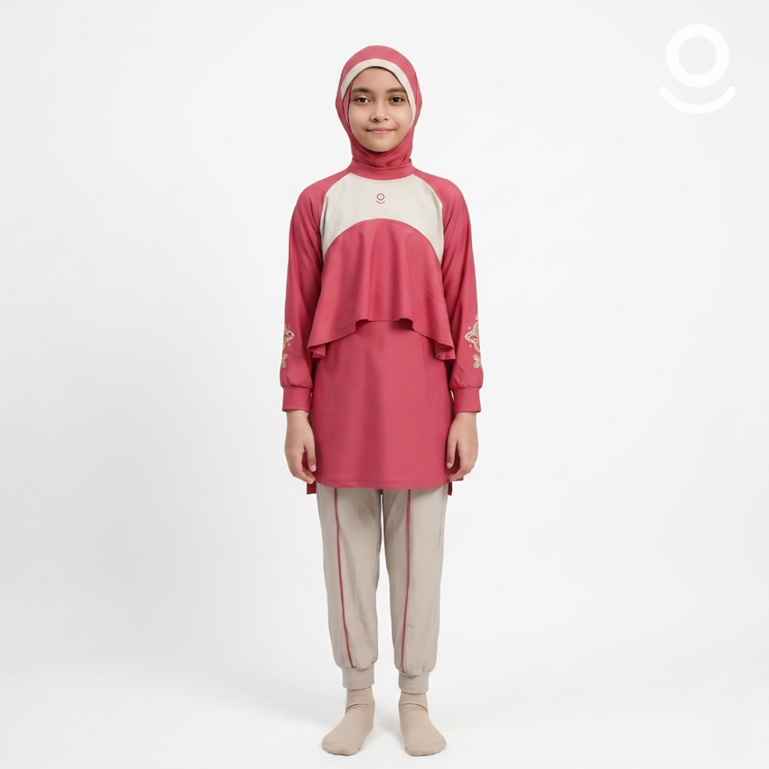 DEFECT Baju Renang Anak Muslimah - MARLIN RSF-NU (RED SHAFRON - NUDE)