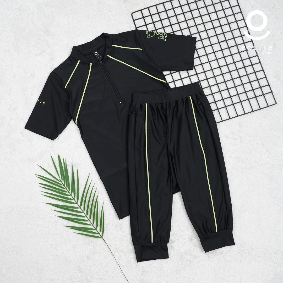 Baju Renang Anak Muslim - BOY SHORT BK-BG (BLACK - BABY GREEN)