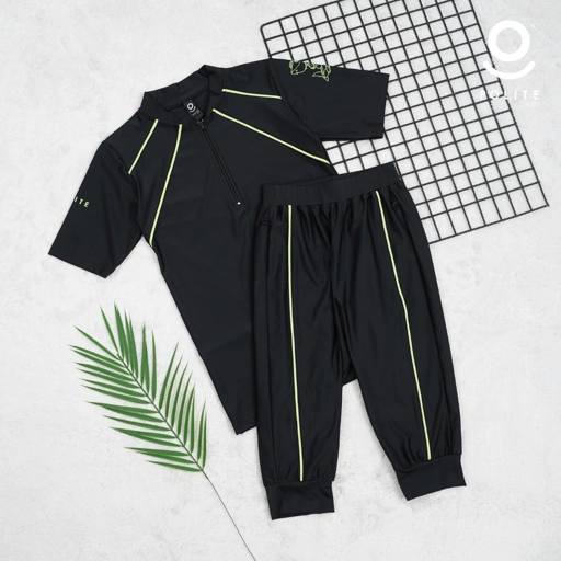 Image of Baju Renang Anak Muslim - BOY SHORT BK-BG (BLACK - BABY GREEN)