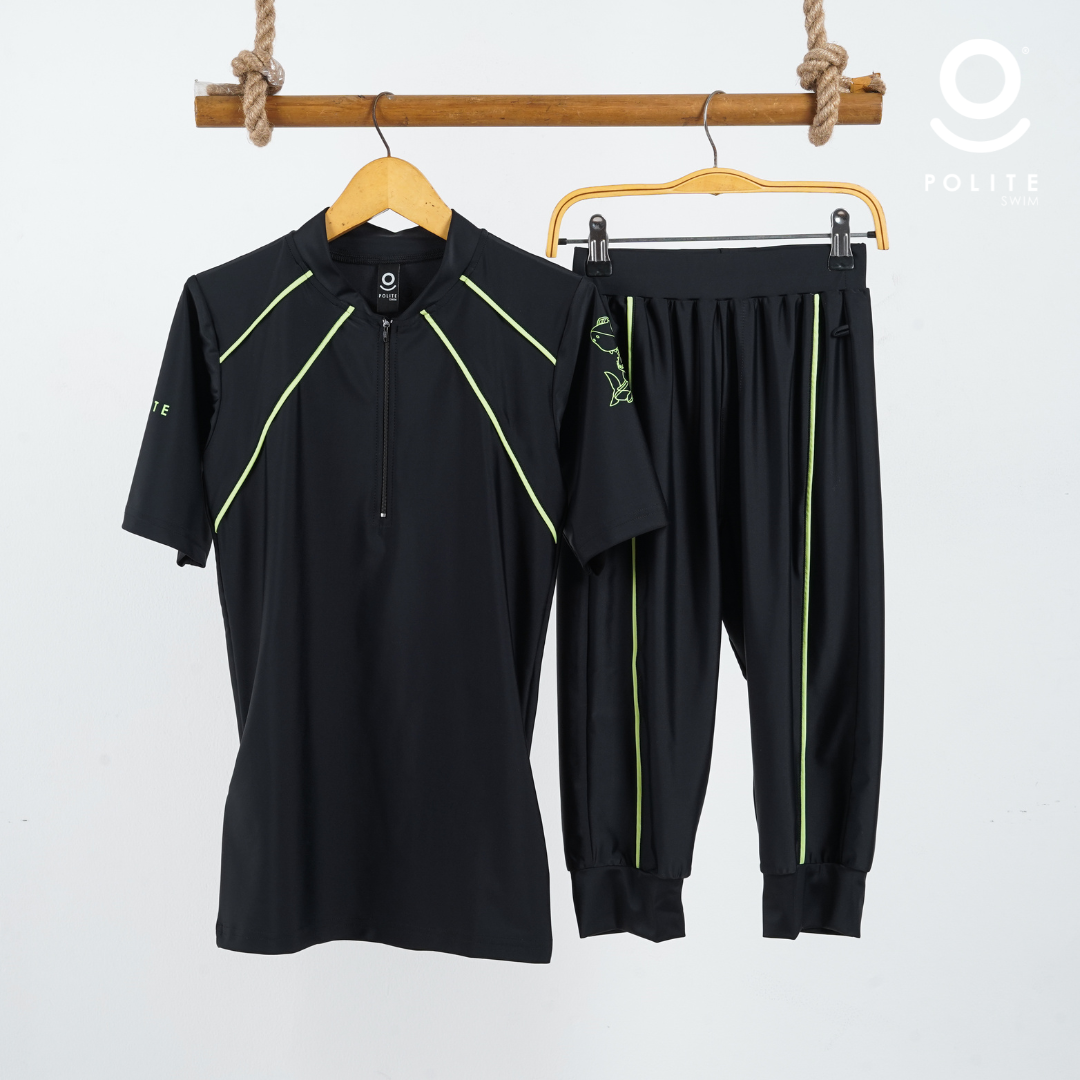 Baju Renang Anak Muslim - BOY SHORT BK-BG (BLACK - BABY GREEN)