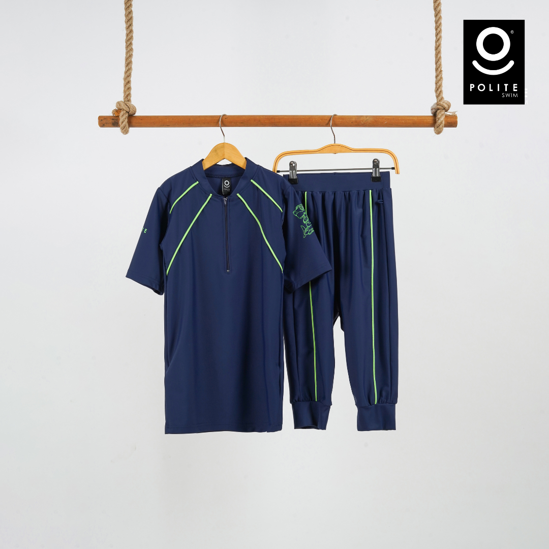 Baju Renang Anak Muslim - BOY SHORT NV-BG (NAVY - BABY GREEN)