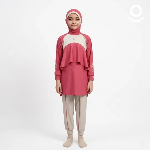 Image of Baju Renang Anak Muslimah - MARLIN RSF-NU (RED SAFFRON - NUDE)