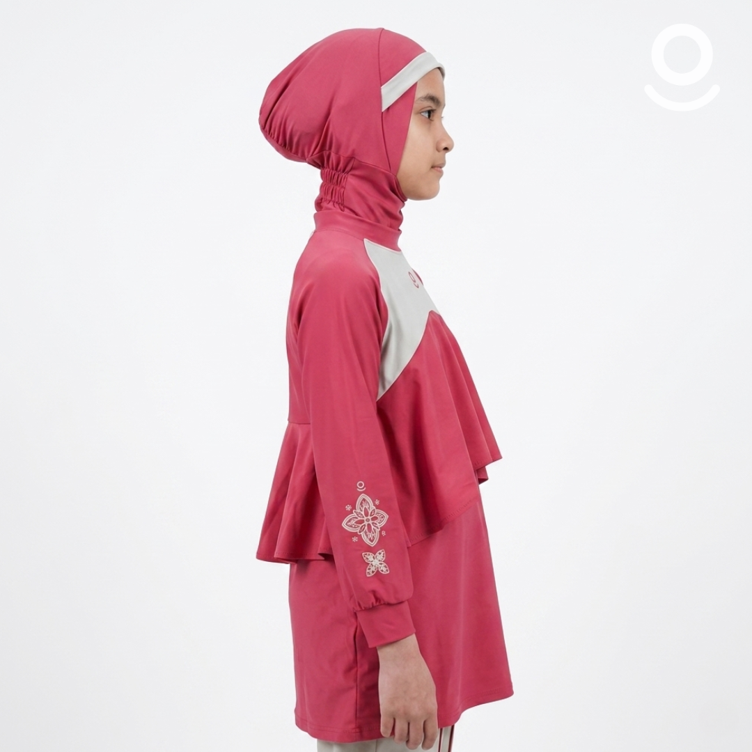 Baju Renang Anak Muslimah - MARLIN RSF-NU (RED SAFFRON - NUDE)