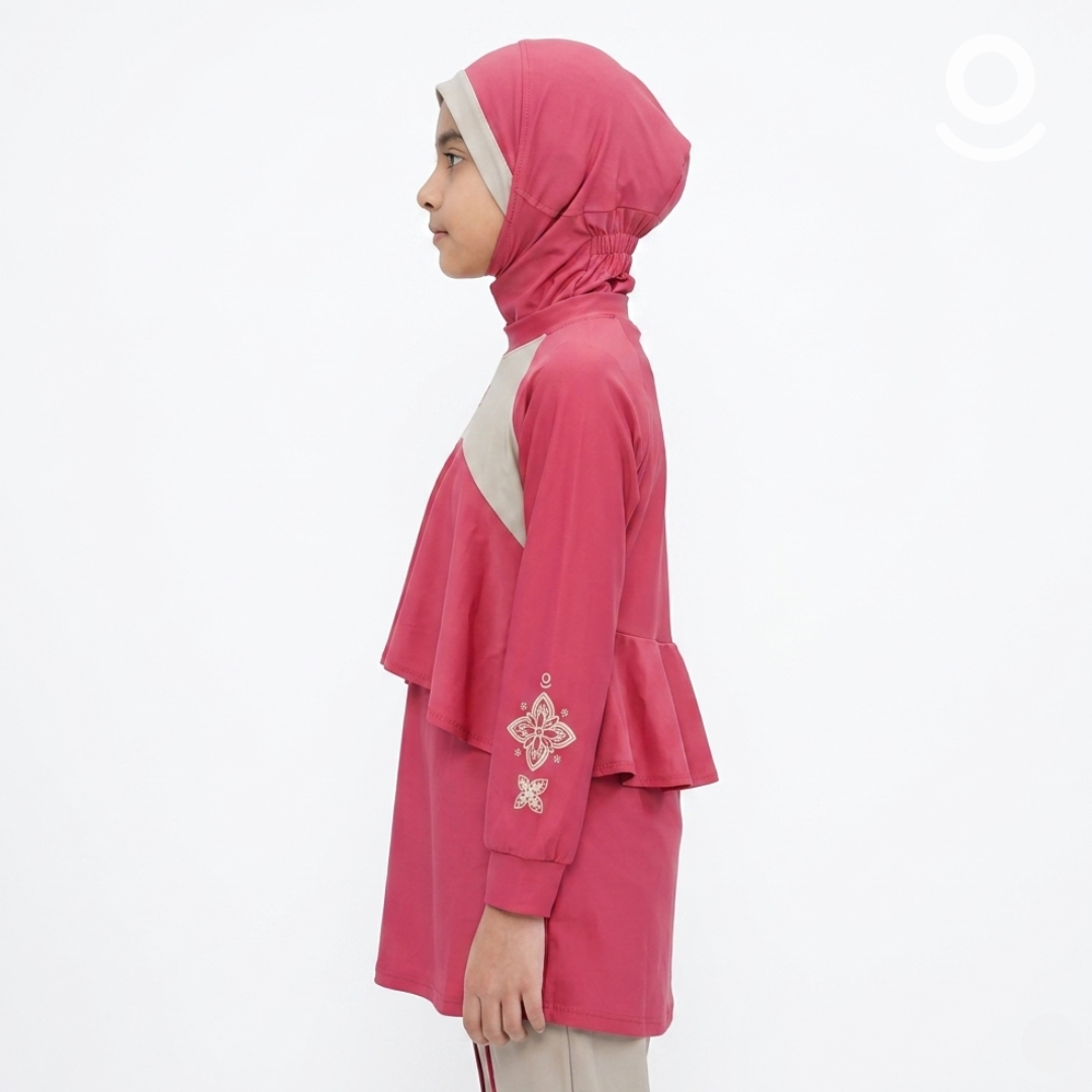 Baju Renang Anak Muslimah - MARLIN RSF-NU (RED SAFFRON - NUDE)