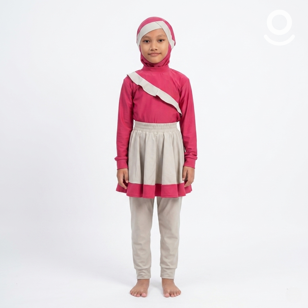 Baju Renang Anak Muslimah - NEMO RSF-NU (RED SAFFRON - NUDE)