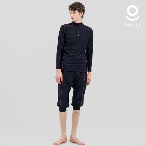 Image of Baju Renang Muslim Pria Lengan Panjang - FOR MEN LONG BK-RP (BLACK - RED PLUM)