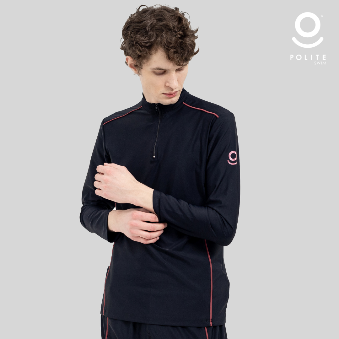Baju Renang Muslim Pria Lengan Panjang - FOR MEN LONG BK-RP (BLACK - RED PLUM)