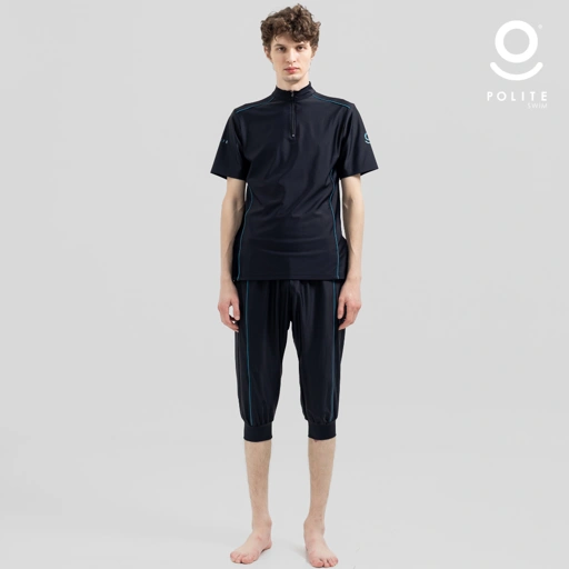 Image of Baju Renang Muslim Pria Lengan Pendek - FOR MEN SHORT BK-DT (BLACK - DARK TEAL)